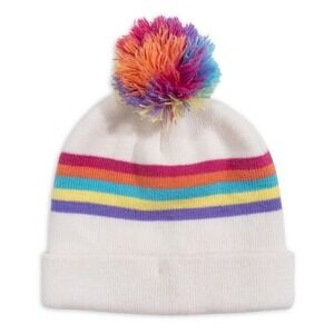 Capelli New York Kids Beanie Hat Cream Multicolor Rainbow Stripe Pom Pom